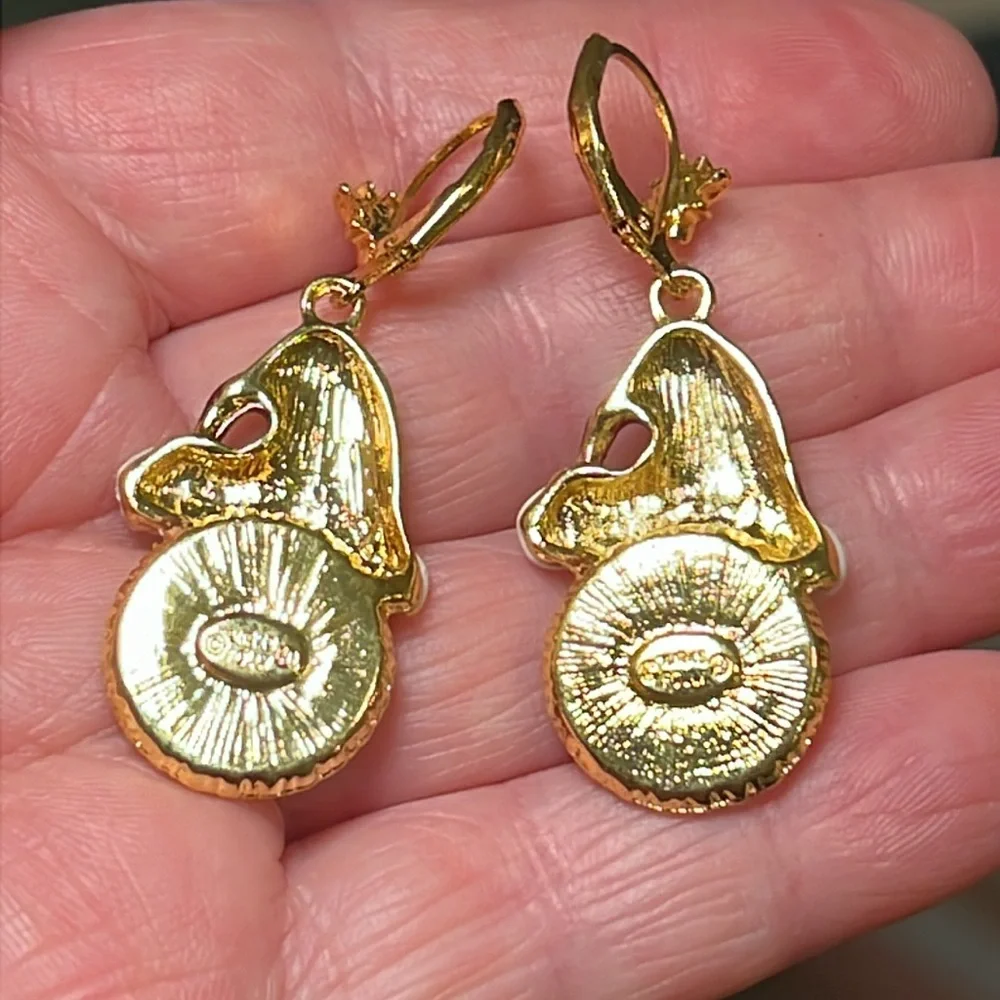 Vintage Whimsical Christmas Iridescent Moon Face Enamel Dangle Earrings